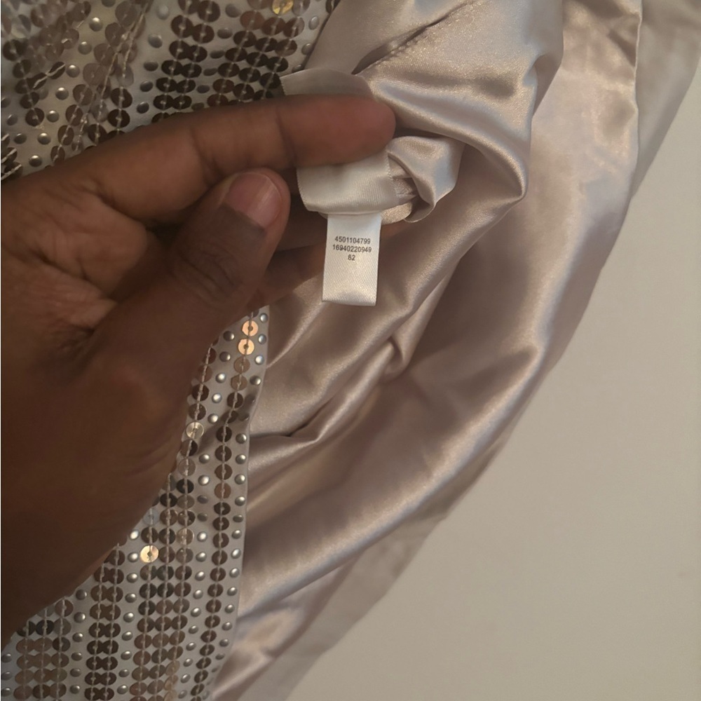 Y2K Silver Sequin Pencil Mini Skirt Party Glitter Bodycon Festival Disco Glam - Picture 3 of 8